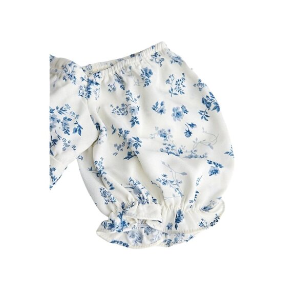 NWT J.ING Ivory Floral Print Square Neck Cropped Blouse - Picture 9 of 10